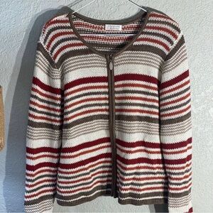 Vintage Christopher & Banks Cardigan Sweater Women's Size Medium Knit Zip Stripe